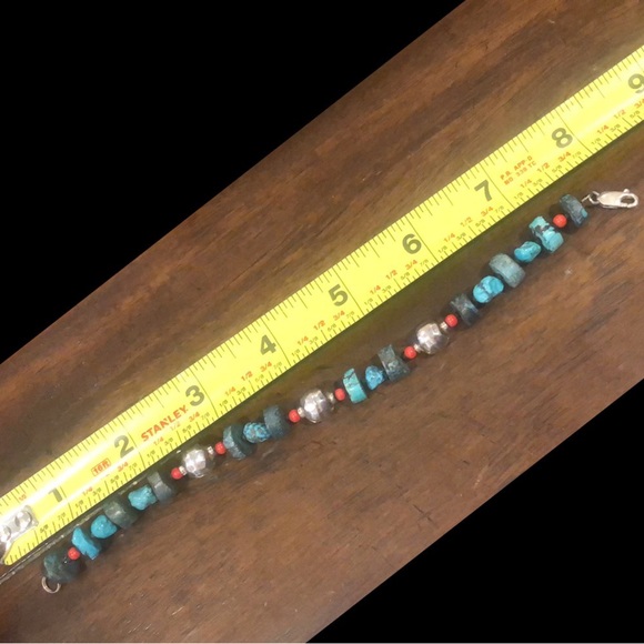 STERLING SILVER and TURQUOISE Rustic Bracelet with Lobster a Clasp - Picture 9 of 11